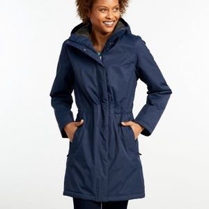 LL Bean Winter Warmer Coat Parka Long Jacket Black Sherpa Hood Adjustable Waist